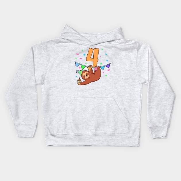 I am 4 with sloth - kids birthday 4 years old Kids Hoodie by Modern Medieval Design